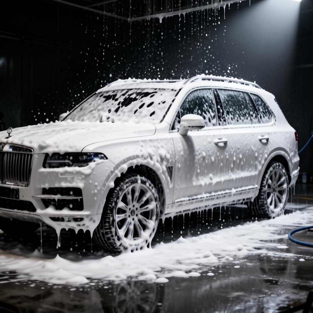Luxury SUV during foam wash auto detailing service in Woodbridge