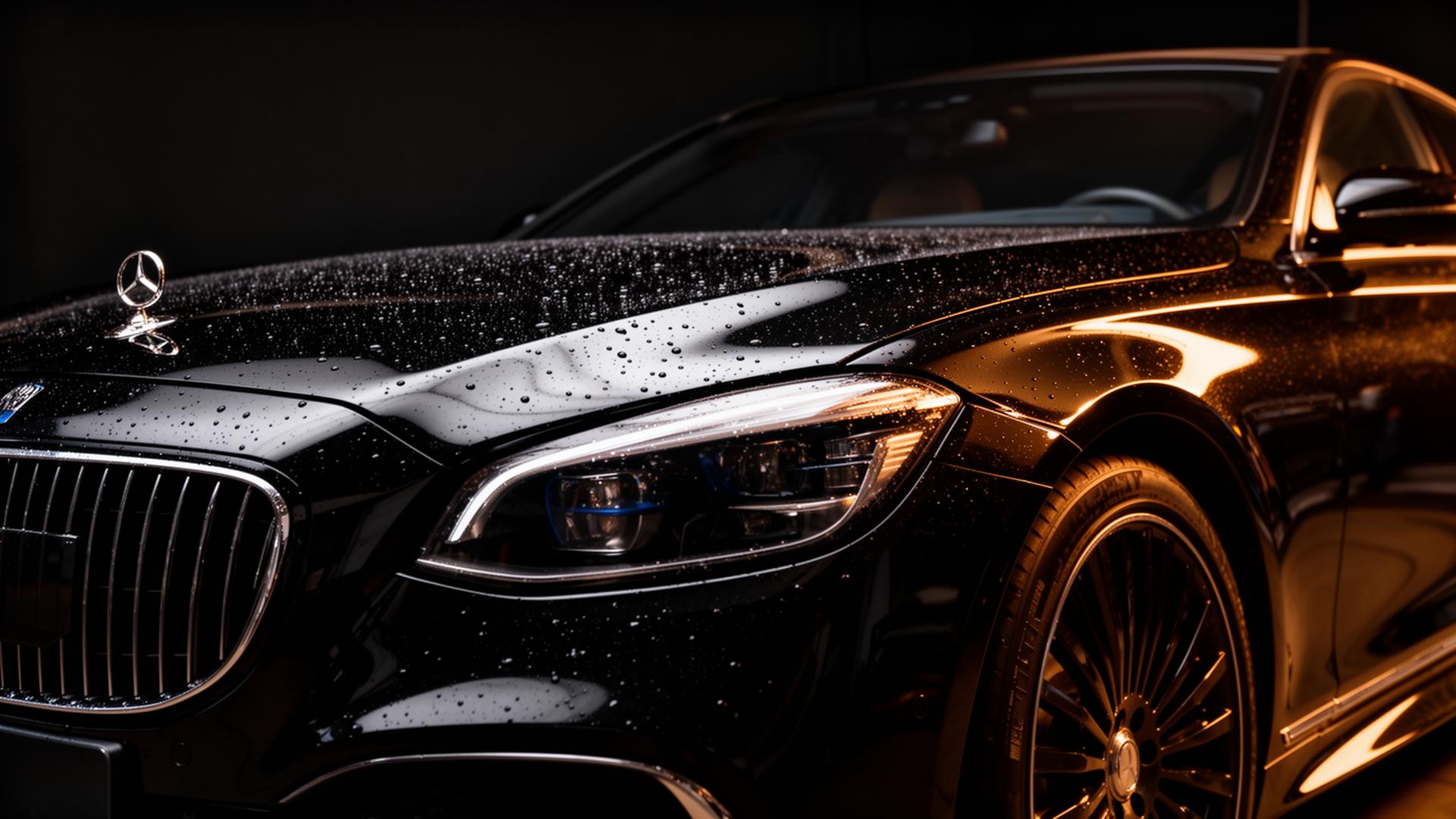 Black luxury sedan with mirror-finish ceramic coating in Vaughan auto detailing studio