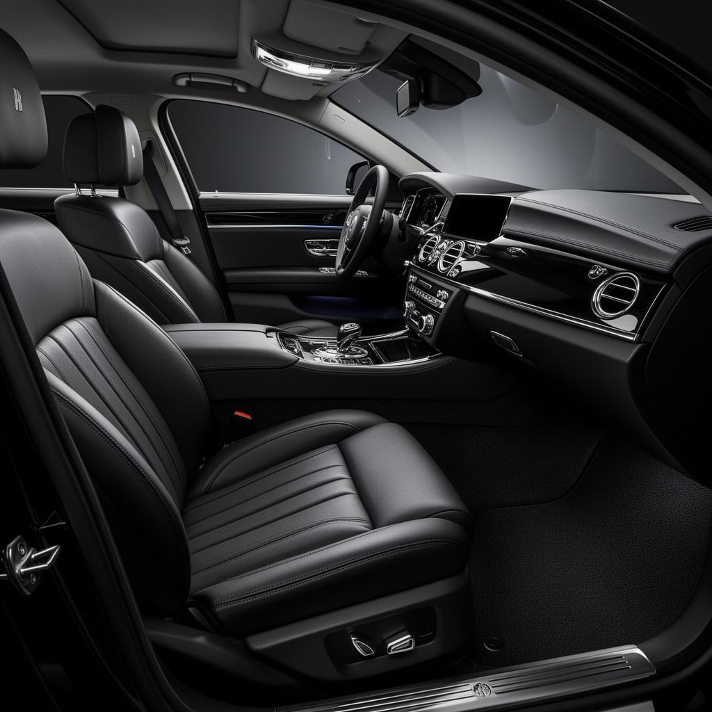 Pristine detailed luxury car interior with conditioned black leather
